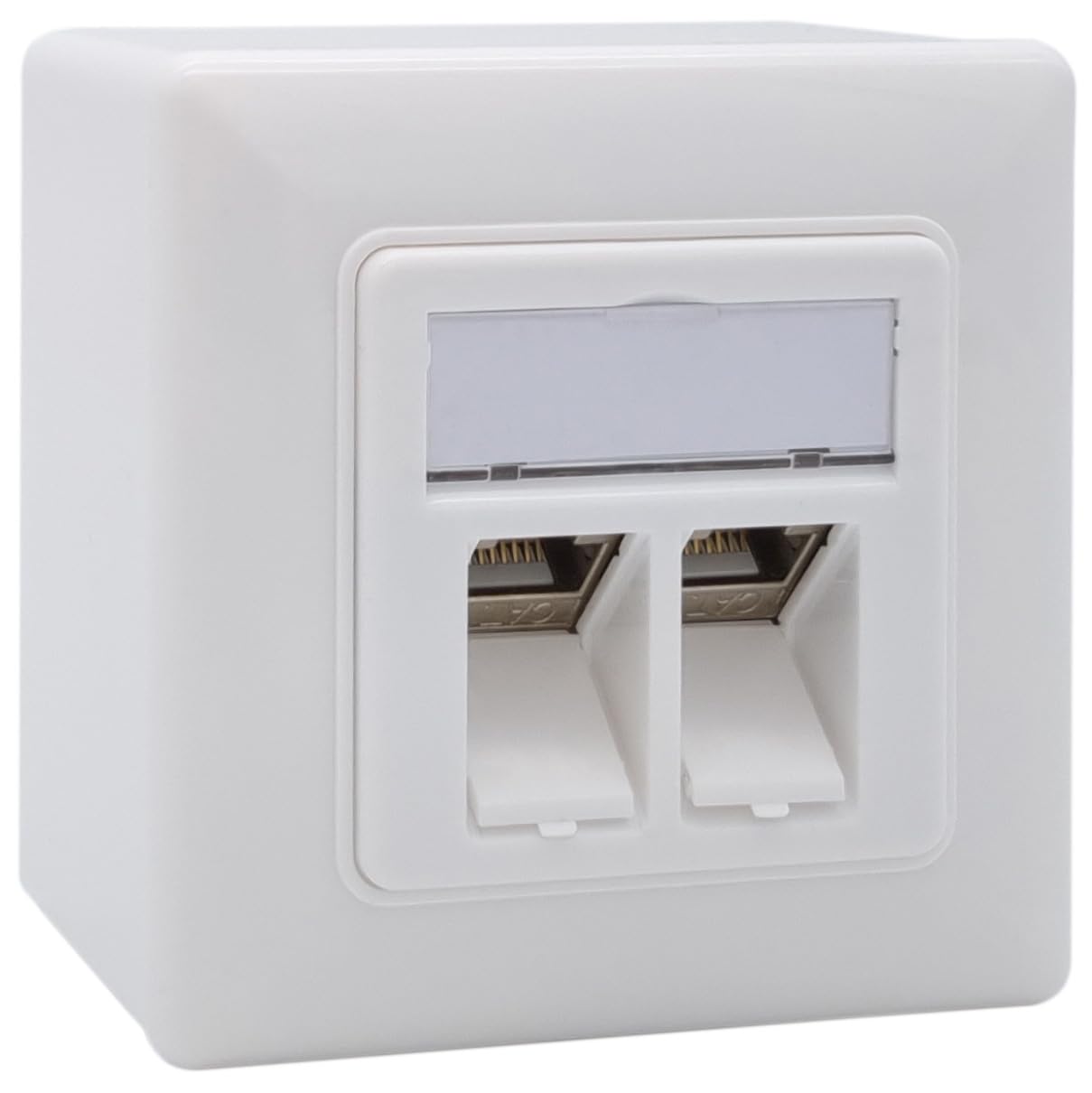 maintec® CAT8.1 Netzwerkdose, 40 Gbit/s Ethernet, Aufputz + Unterputz, 2x RJ45 Keystone, weiß